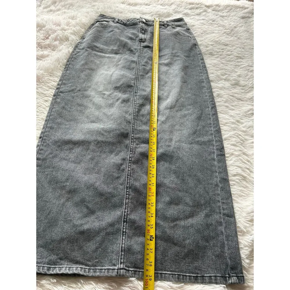 Urban Revivo Grey Denim Midi Skirt US 8 Vintage Style - Picture 8 of 8